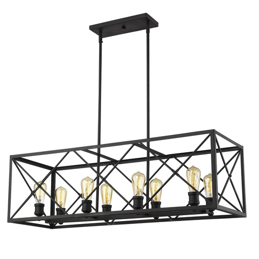 Brooklyn 8-Light Matte Black Island Pendant With Metal Framework Shade - AFS