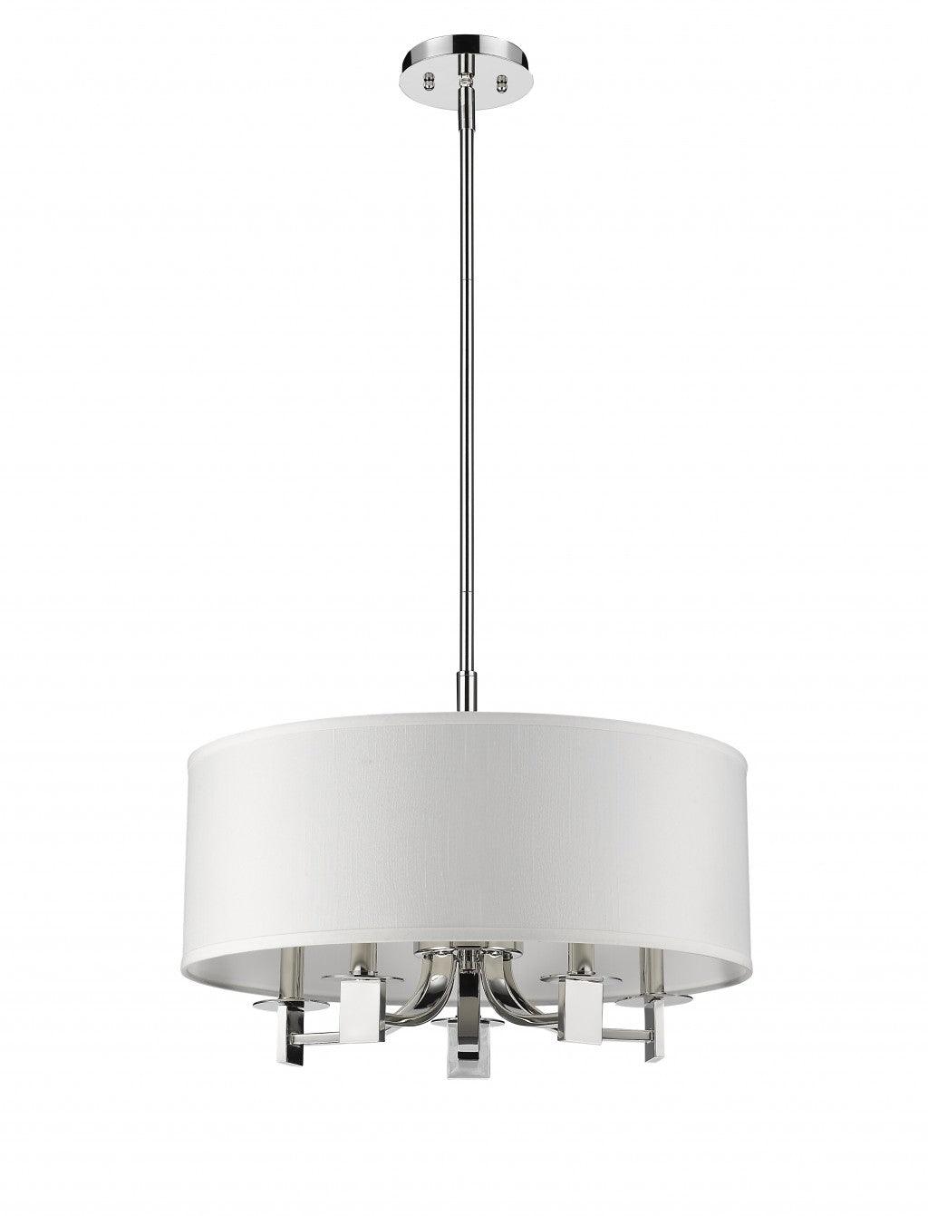 Andrea 5-Light Polished Nickel Drum Pendant With Ivory Hardback Shade - AFS