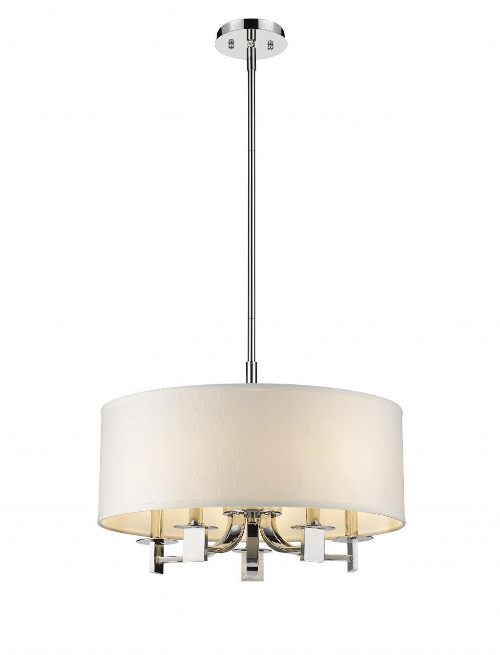 Andrea 5-Light Polished Nickel Drum Pendant With Ivory Hardback Shade - AFS