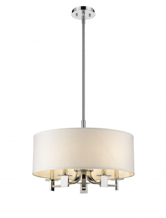 Andrea 5-Light Polished Nickel Drum Pendant With Ivory Hardback Shade - AFS