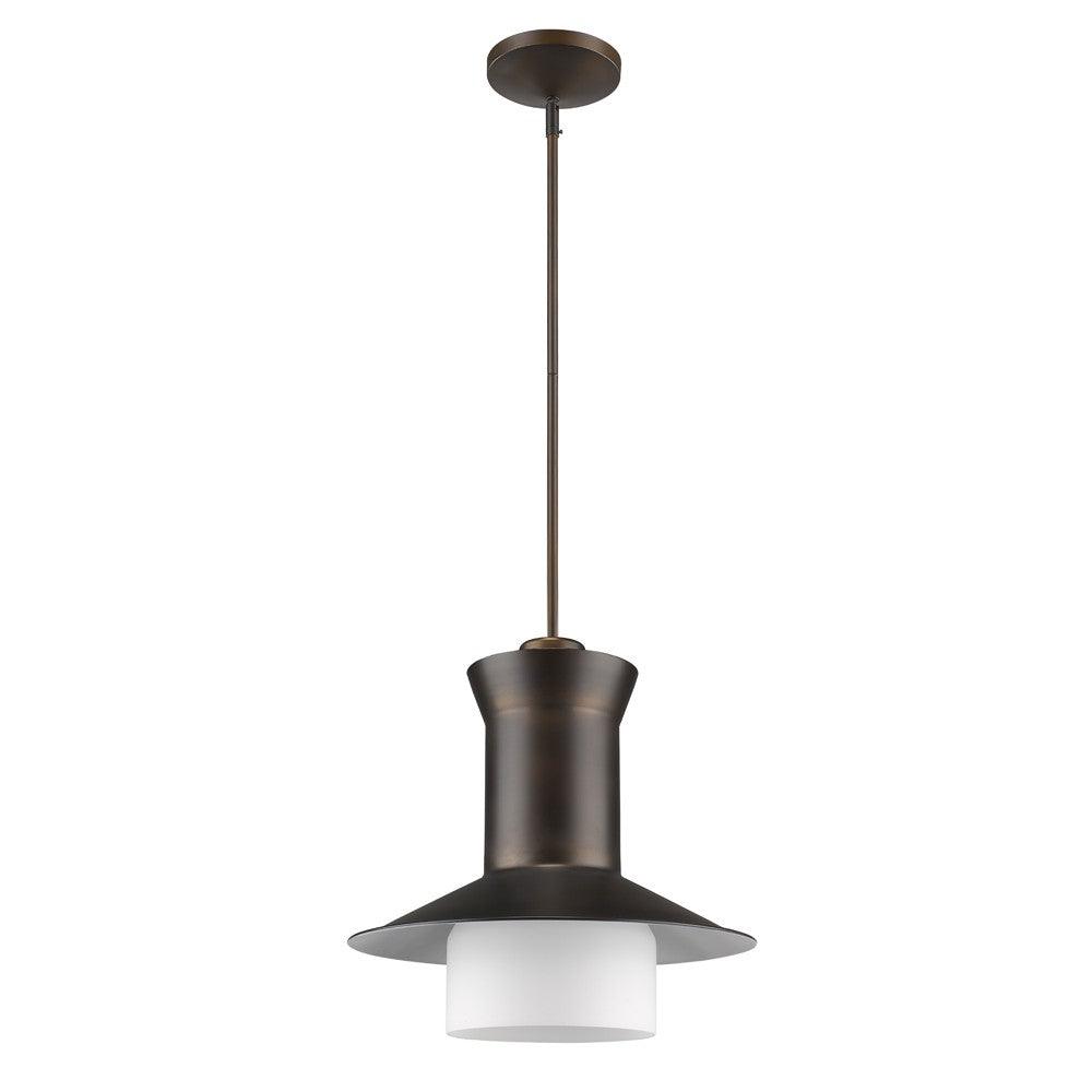 Greta 1-Light Oil-Rubbed Bronze Pendant With Gloss White Interior And Etched Glass Shade - AFS