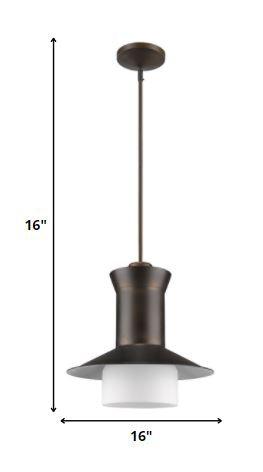 Greta 1-Light Oil-Rubbed Bronze Pendant With Gloss White Interior And Etched Glass Shade - AFS