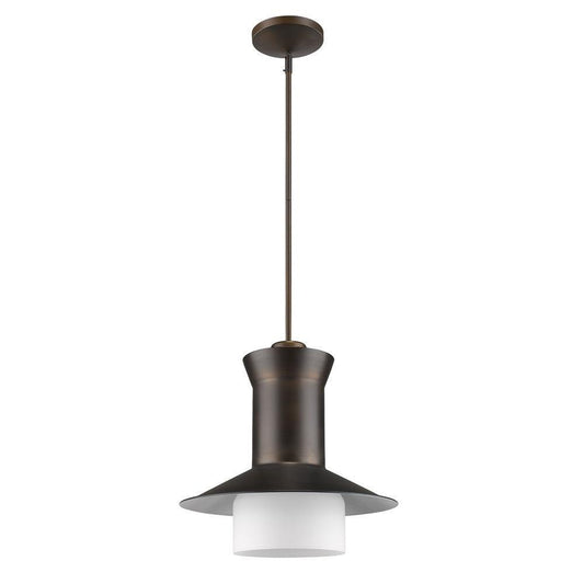 Greta 1-Light Oil-Rubbed Bronze Pendant With Gloss White Interior And Etched Glass Shade - AFS