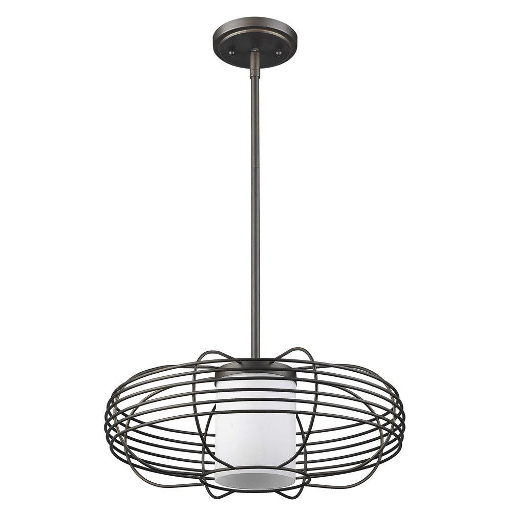 Loft 1-Light Oil-Rubbed Bronze Wire Globe Pendant With Etched Glass Interior Shade - AFS