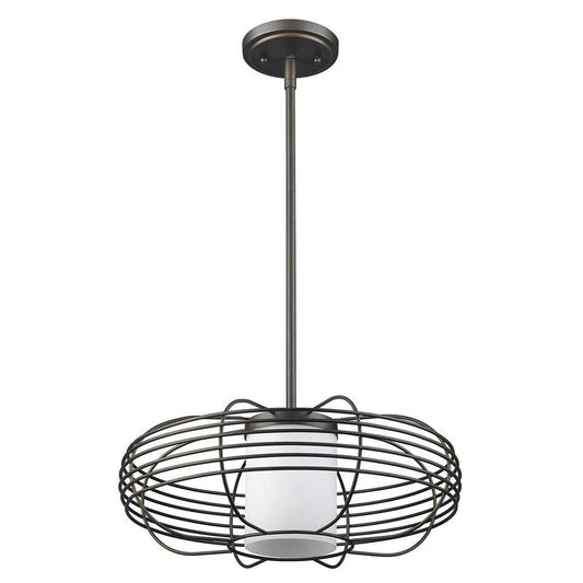 Loft 1-Light Oil-Rubbed Bronze Wire Globe Pendant With Etched Glass Interior Shade - AFS