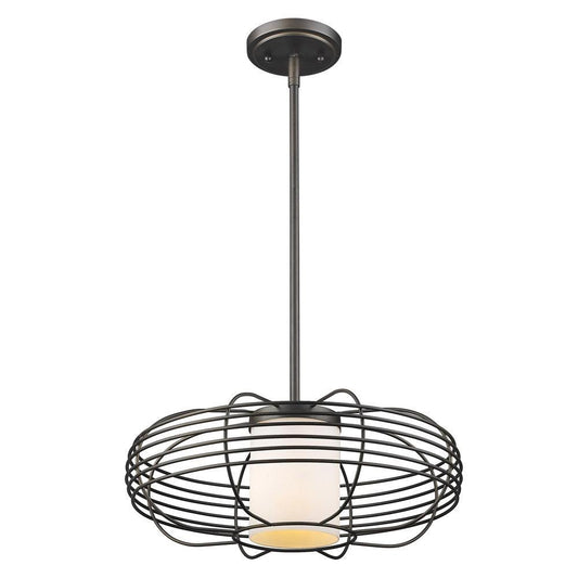 Loft 1-Light Oil-Rubbed Bronze Wire Globe Pendant With Etched Glass Interior Shade - AFS