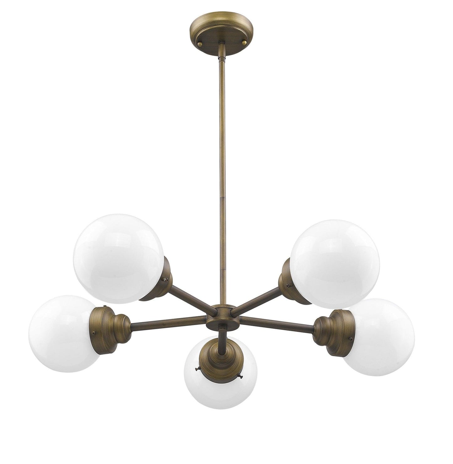 Portsmith 5-Light Raw Brass Chandelier With White Globe Shades - AFS