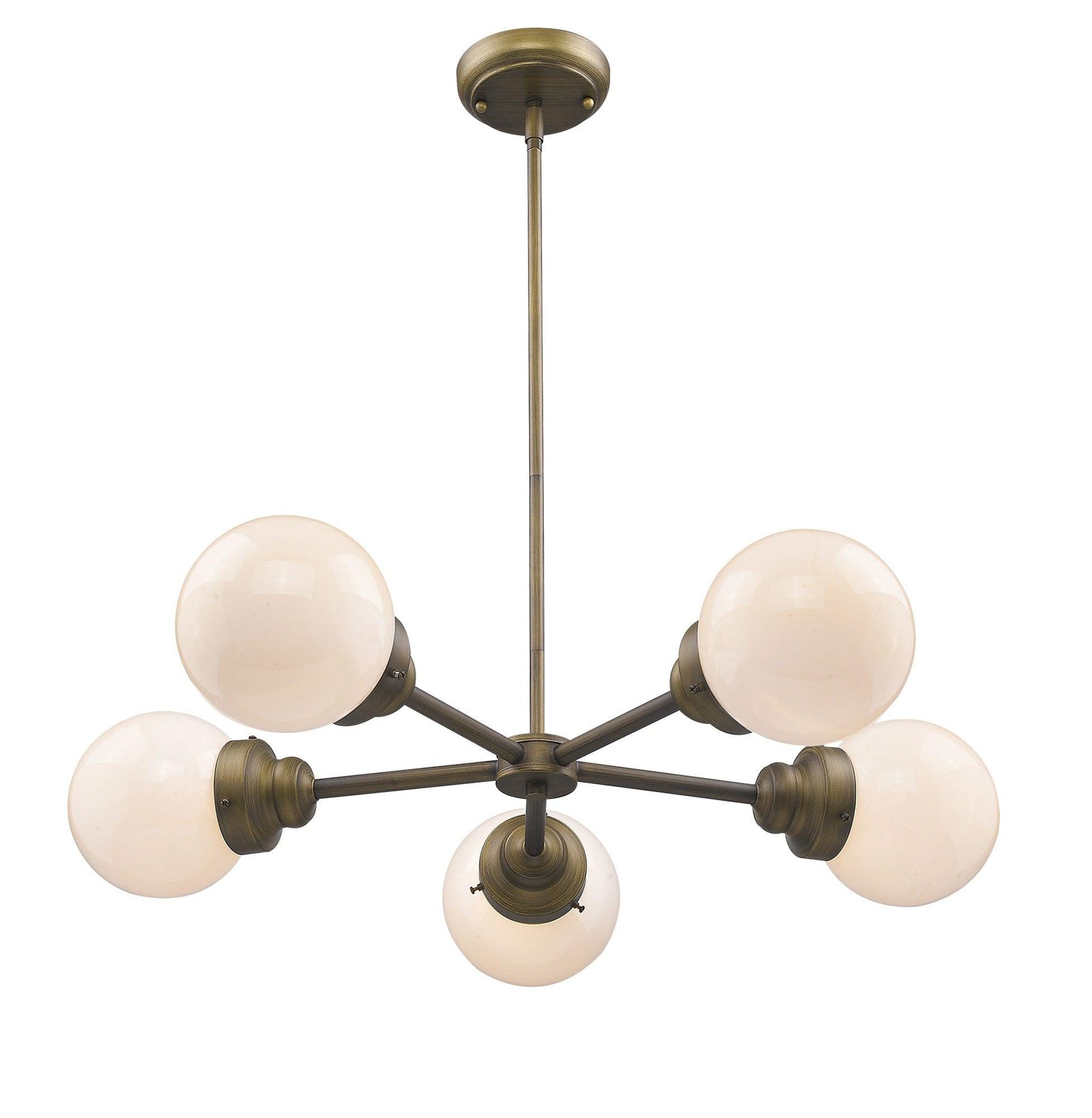 Portsmith 5-Light Raw Brass Chandelier With White Globe Shades - AFS