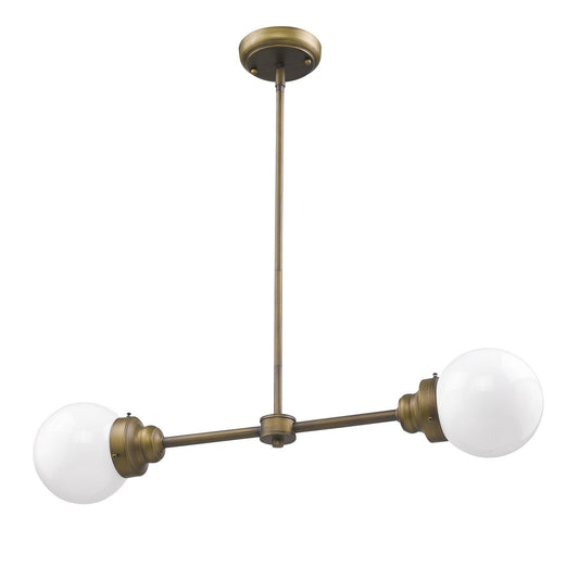 Portsmith 2-Light Raw Brass Island Pendant With White Globe Shades - AFS