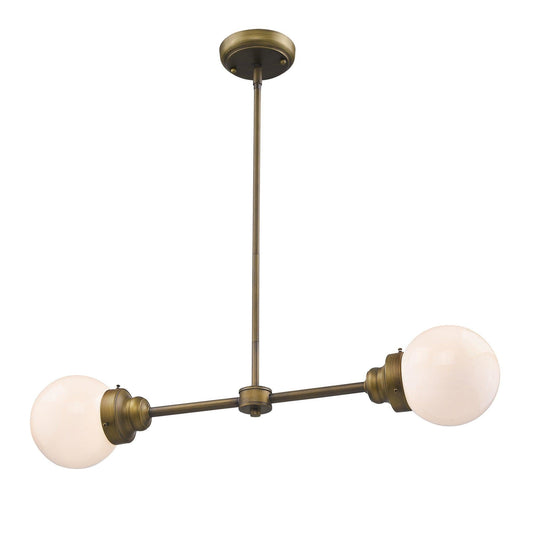 Portsmith 2-Light Raw Brass Island Pendant With White Globe Shades - AFS