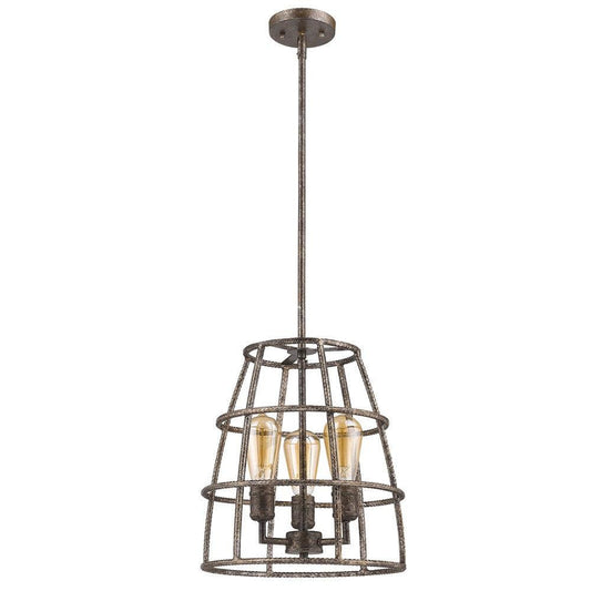 Rebarre 3-Light Antique Silver Drum Pendant With Open Cage Shade - AFS