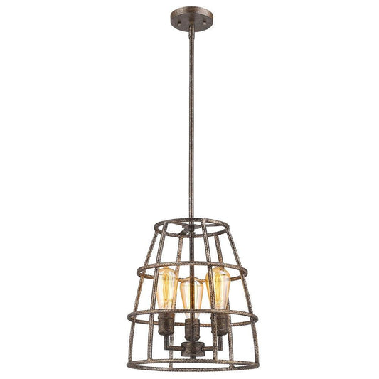 Rebarre 3-Light Antique Silver Drum Pendant With Open Cage Shade - AFS