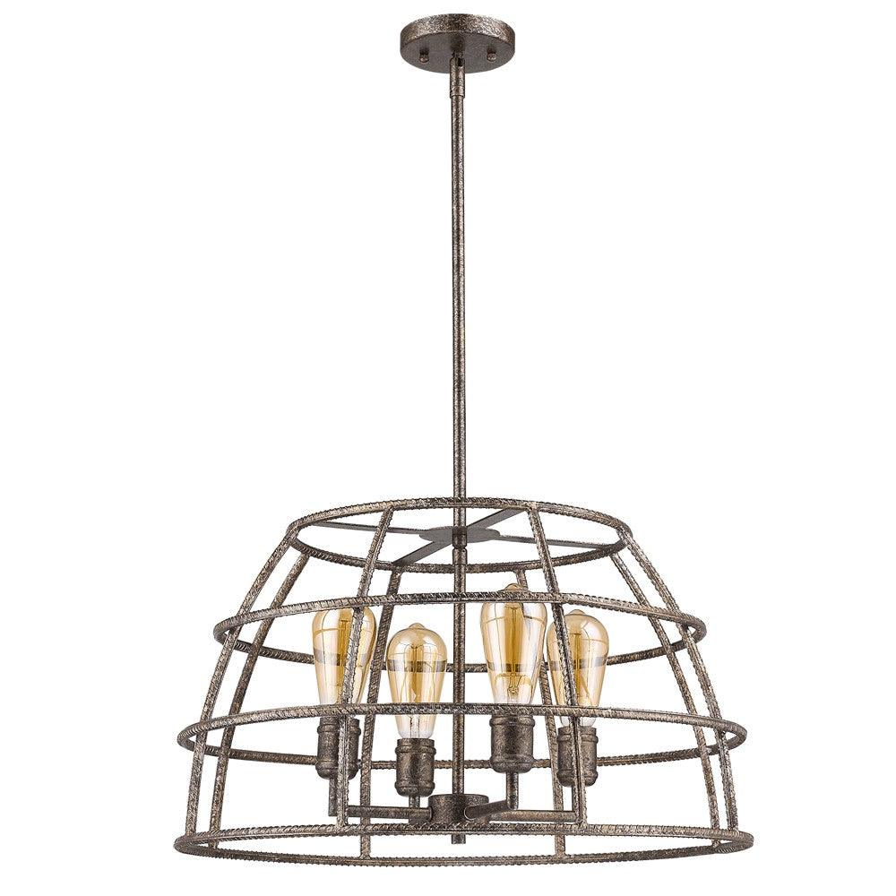 Rebarre 4-Light Antique Silver Drum Pendant With Open Cage Shade - AFS