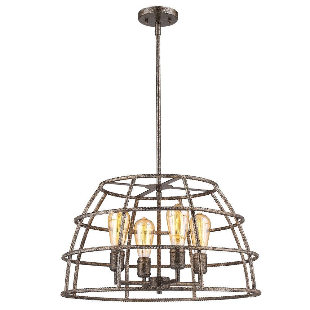 Rebarre 4-Light Antique Silver Drum Pendant With Open Cage Shade - AFS