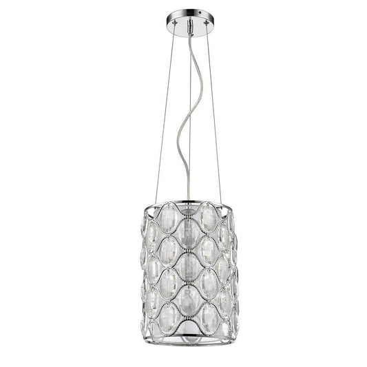 Isabella 1-Light Polished Nickel Drum Pendant With Crystal Accents - AFS