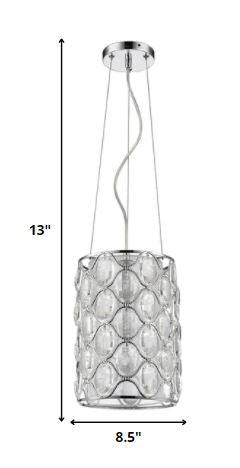 Isabella 1-Light Polished Nickel Drum Pendant With Crystal Accents - AFS