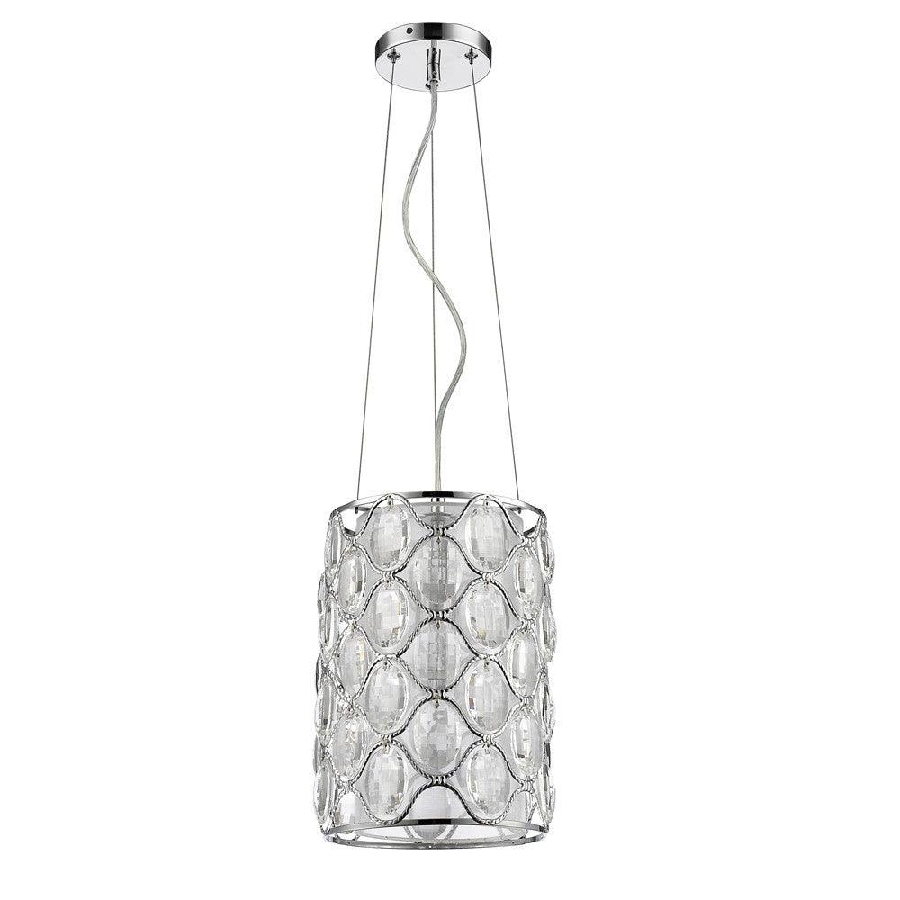 Isabella 1-Light Polished Nickel Drum Pendant With Crystal Accents - AFS