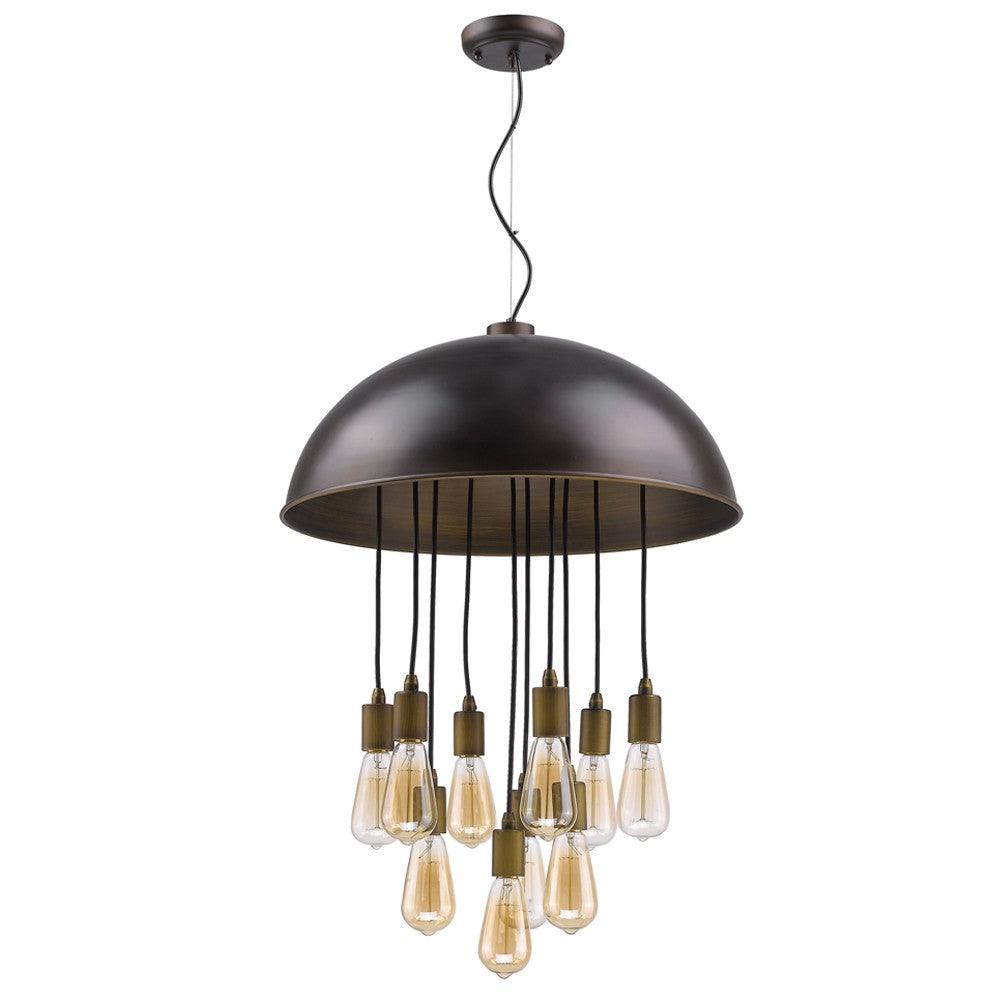 Keough 10-Light Oil-Rubbed Bronze Bowl Pendant With Raw Brass Sockets - AFS