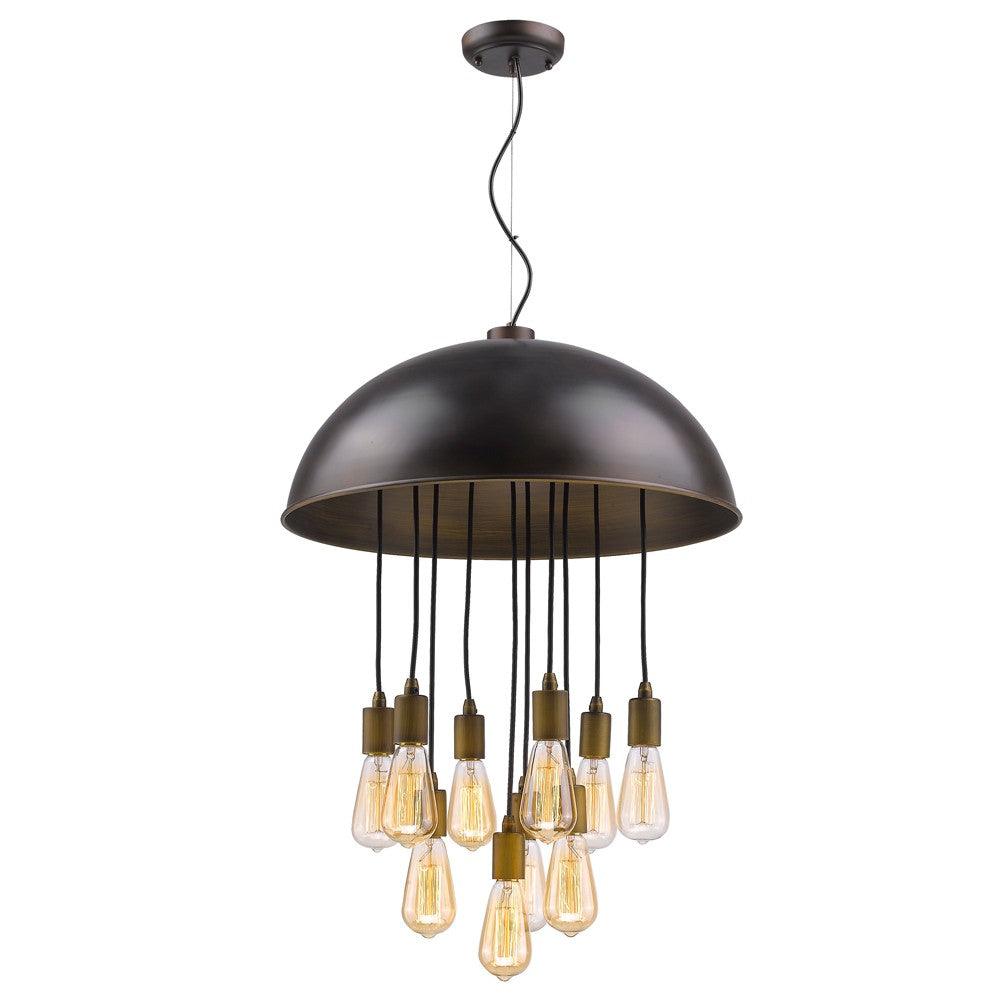 Keough 10-Light Oil-Rubbed Bronze Bowl Pendant With Raw Brass Sockets - AFS