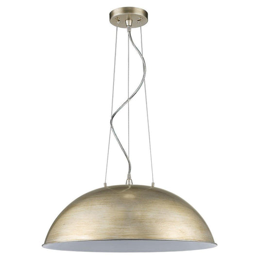 Layla 1-Light Washed Gold Bowl Pendant With Gloss White Interior Shade - AFS