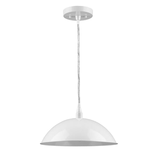 White Metal Hanging Light with Dome Shade - AFS