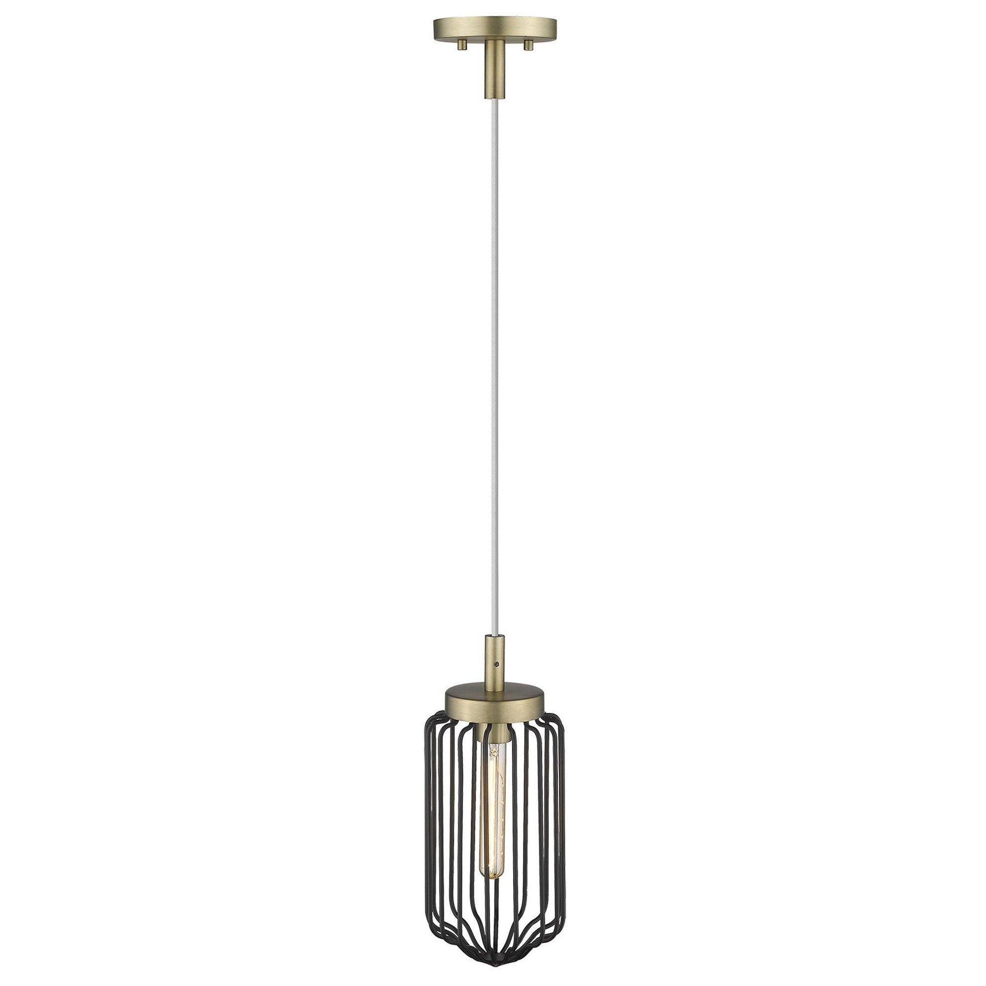 Gold and Black Metal Cage Pendant Hanging Light - AFS