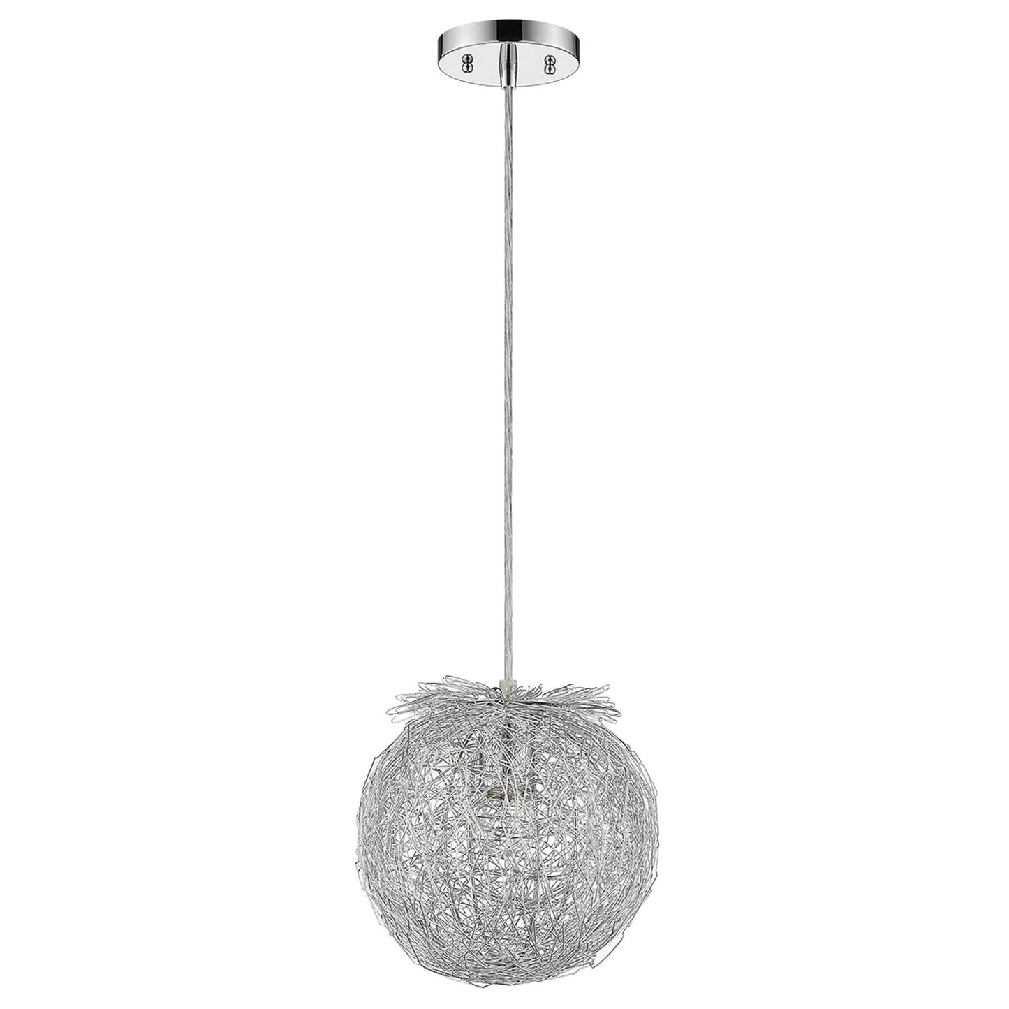 Distratto 1-Light Polished Chrome Pendant Enmeshed Aluminum Wire Shade (12") - AFS