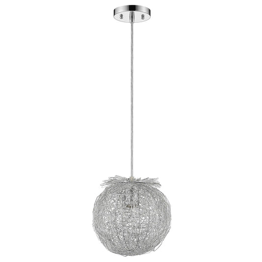 Distratto 1-Light Polished Chrome Pendant Enmeshed Aluminum Wire Shade (12") - AFS