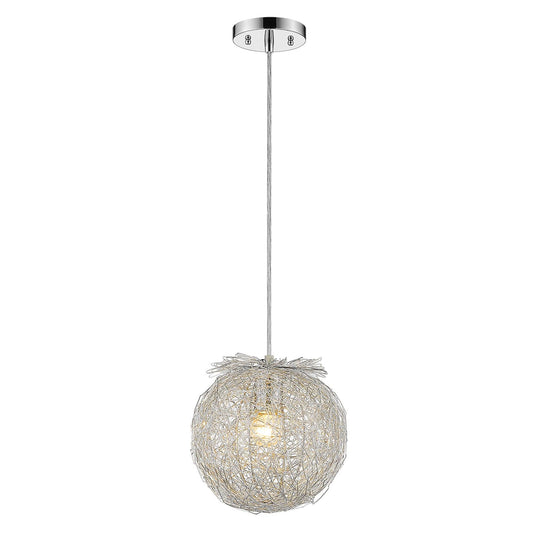 Distratto 1-Light Polished Chrome Pendant Enmeshed Aluminum Wire Shade (12") - AFS