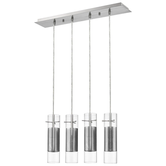 Scope 4-Light Brushed Nickel Pendant Double Glass and Mesh Shades - AFS