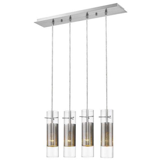 Scope 4-Light Brushed Nickel Pendant Double Glass and Mesh Shades - AFS