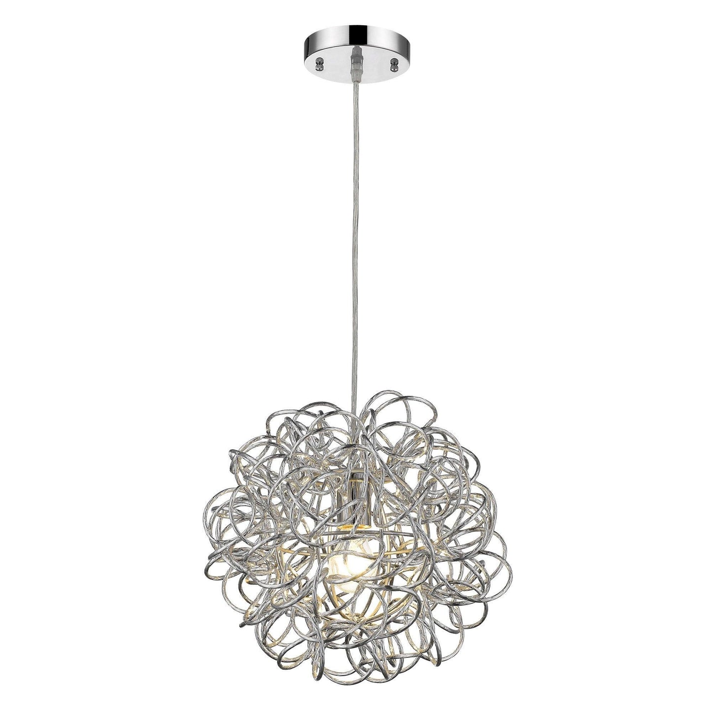 Mingle 1-Light Polished Chrome Pendant With Faceted Chrome Aluminum Wire Shade - AFS