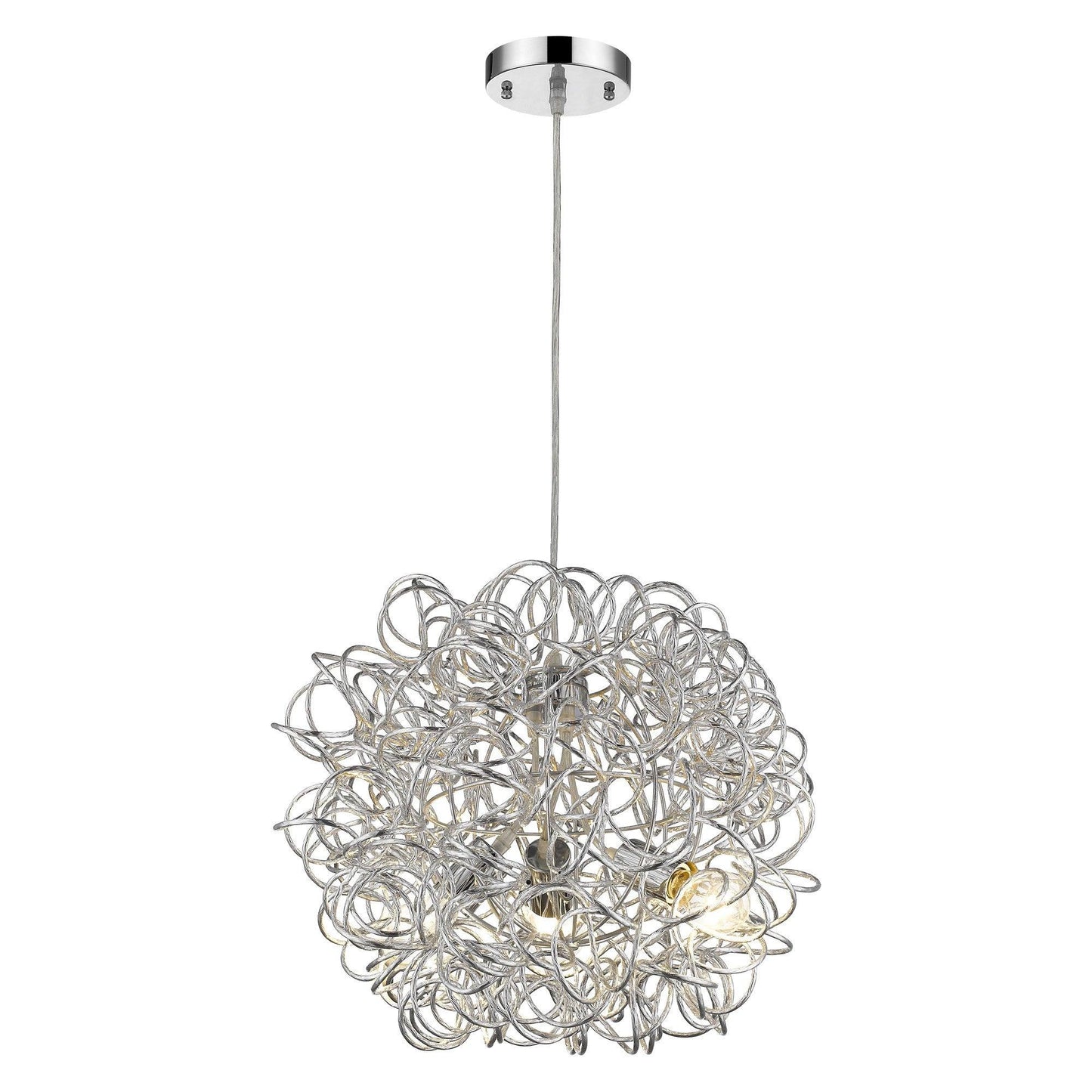 Mingle 3-Light Polished Chrome Pendant With Faceted Chrome Aluminum Wire Shade - AFS