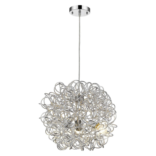 Mingle 3-Light Polished Chrome Pendant With Faceted Chrome Aluminum Wire Shade - AFS