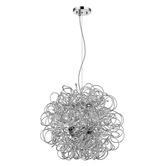 Mingle 4-Light Polished Chrome Pendant With Faceted Chrome Aluminum Wire Shade - AFS