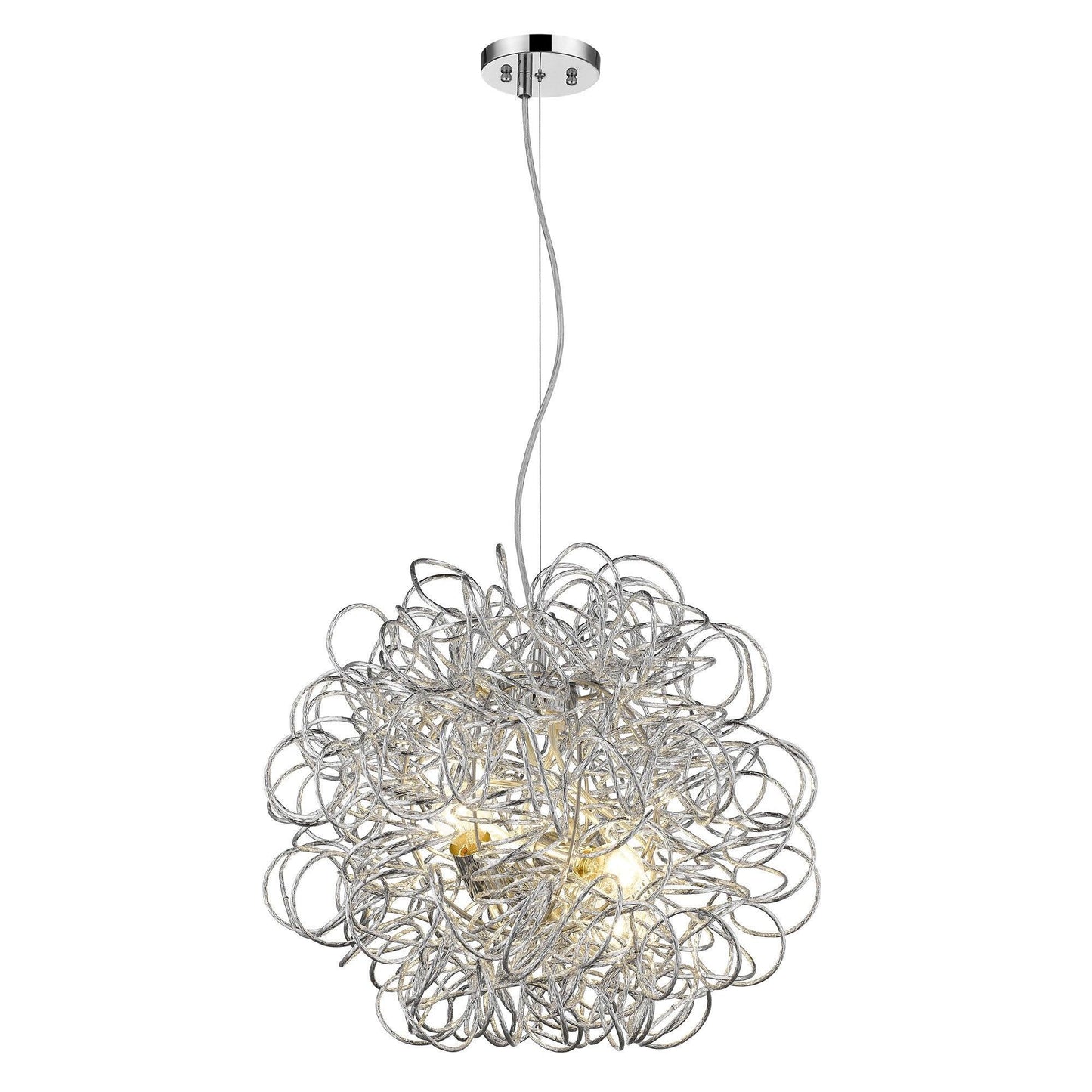 Mingle 4-Light Polished Chrome Pendant With Faceted Chrome Aluminum Wire Shade - AFS