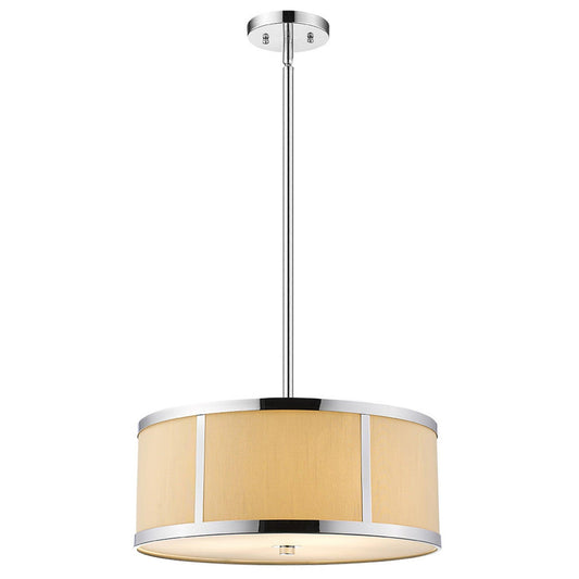 Butler 3-Light Polished Chrome Pendant With Coarse Cream Linen Shade And Opal Acrylic Diffuser - AFS