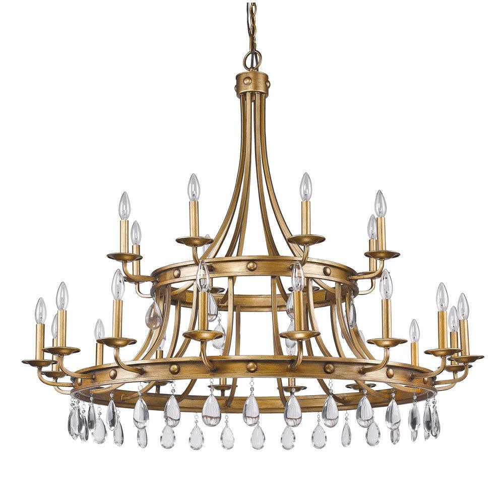 Krista 24-Light Antique Gold Chandelier With Crystal Accents - AFS