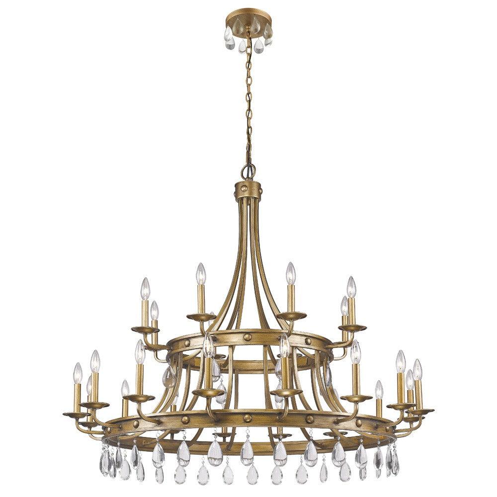 Krista 24-Light Antique Gold Chandelier With Crystal Accents - AFS