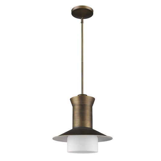 Greta 1-Light Raw Brass Pendant With Gloss White Interior And Etched Glass Shade - AFS