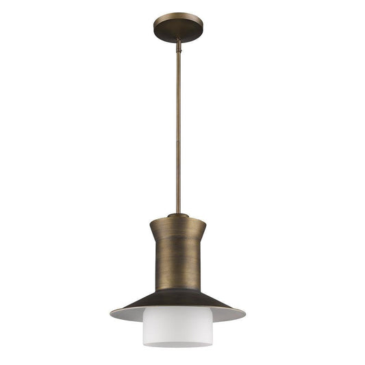 Greta 1-Light Raw Brass Pendant With Gloss White Interior And Etched Glass Shade - AFS