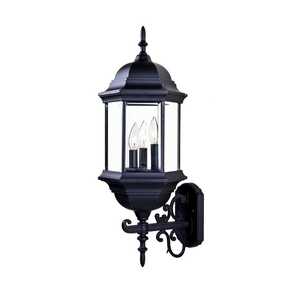 Three Light Matte Black Domed Glass Lantern Wall Light - AFS