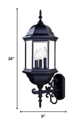 Three Light Matte Black Domed Glass Lantern Wall Light - AFS