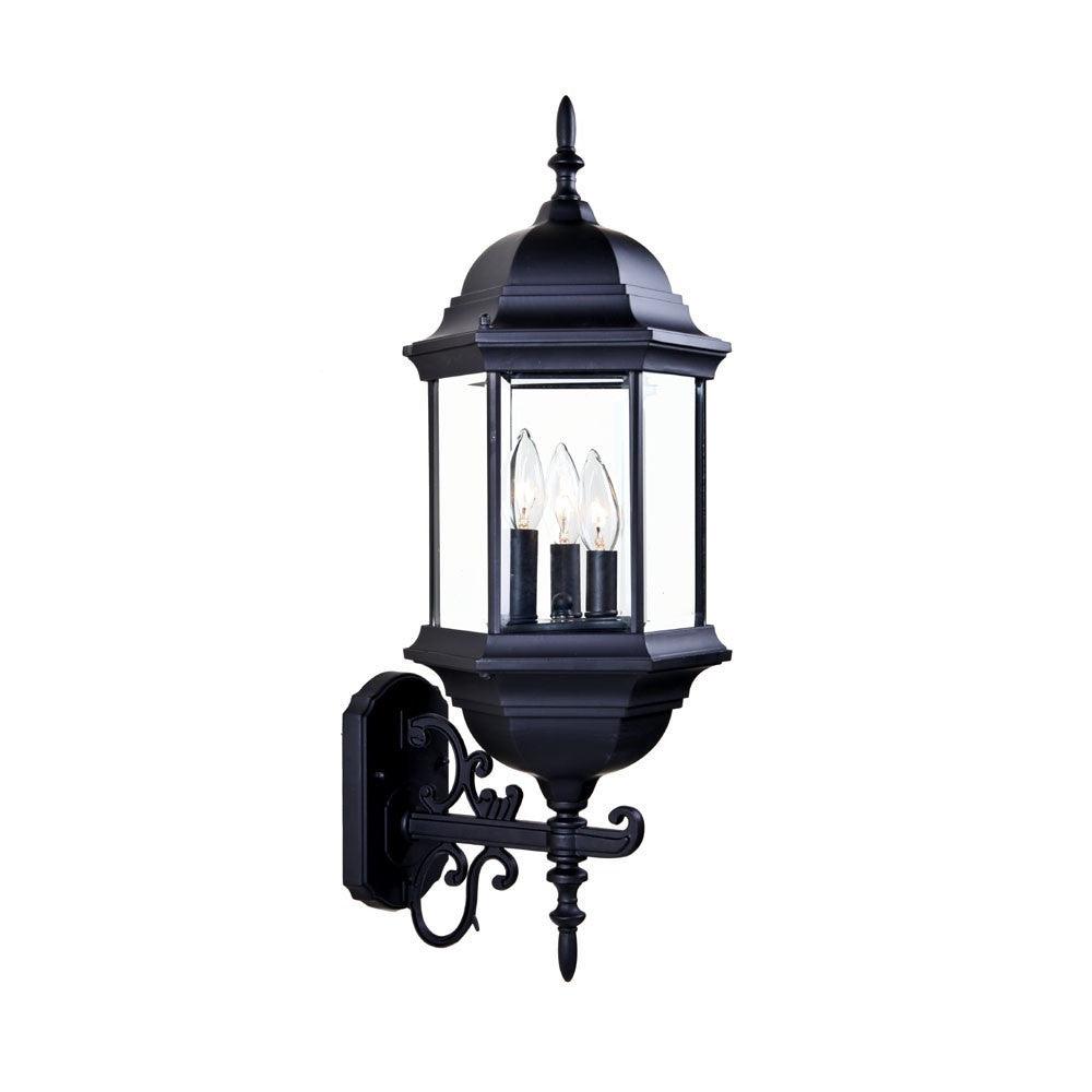 Three Light Matte Black Domed Glass Lantern Wall Light - AFS