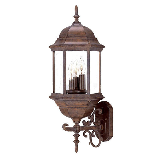 Three Light Brown Domed Glass Lantern Wall Light - AFS