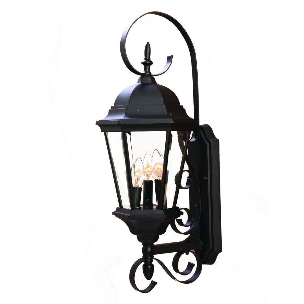 Three Light Matte Black Swing Arm Lantern Wall Light - AFS