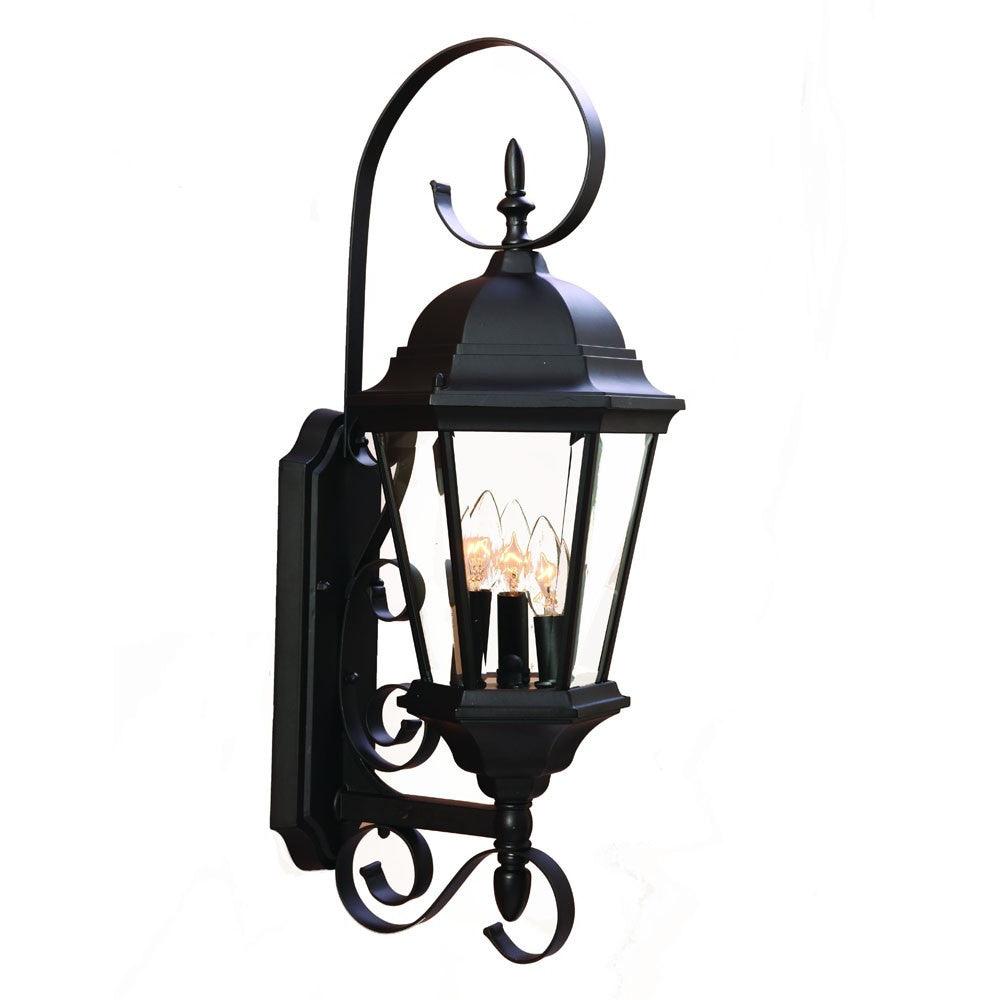 Three Light Matte Black Swing Arm Lantern Wall Light - AFS