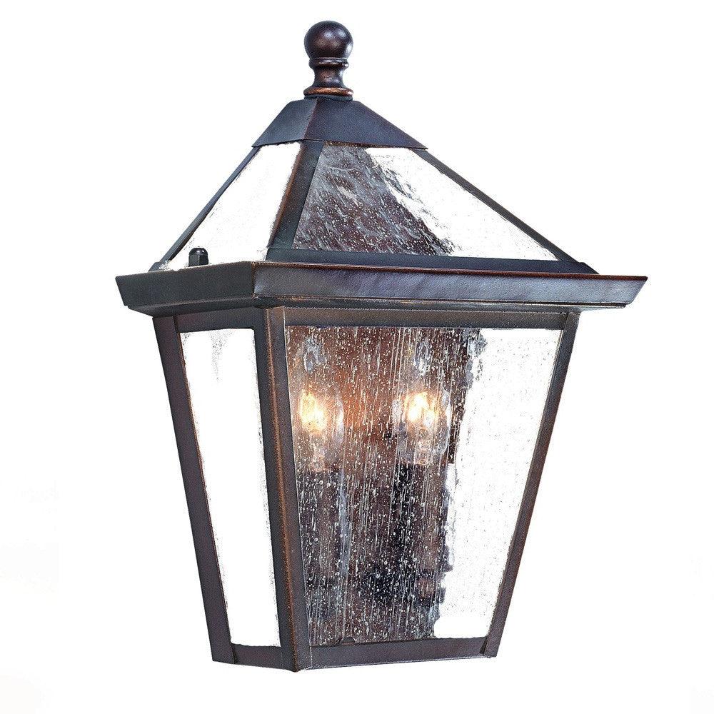 Two Light Antique Bronze Glass Lantern Wall Light - AFS