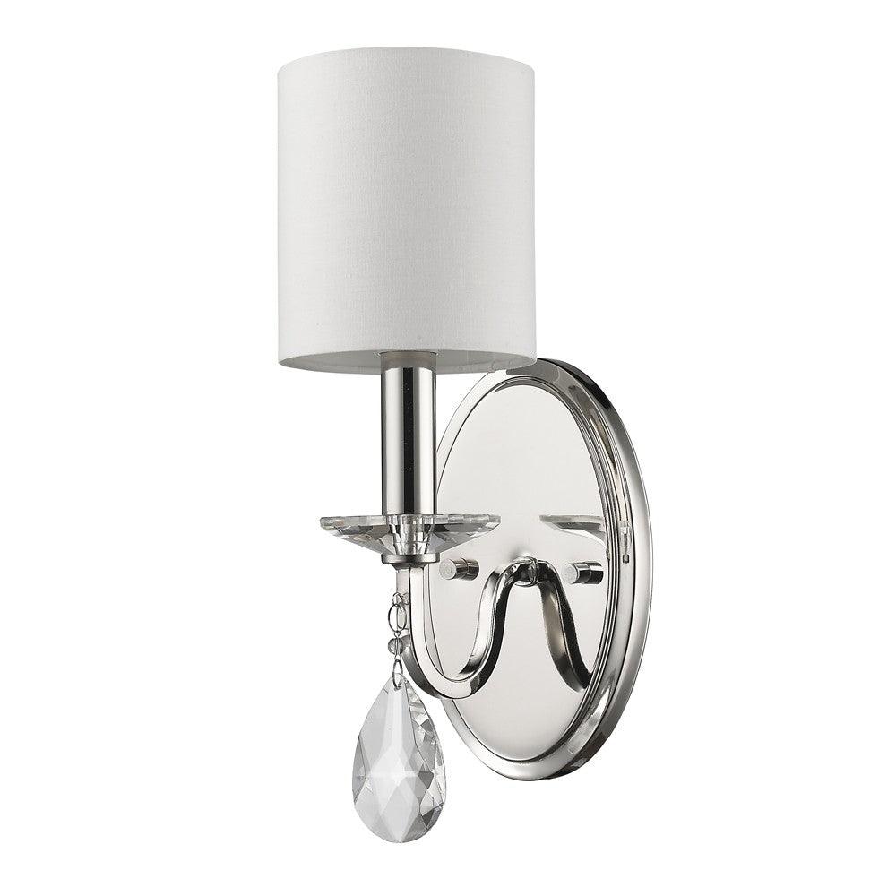 Silver Three Light Wall Sconce with White Fabric Shade - AFS