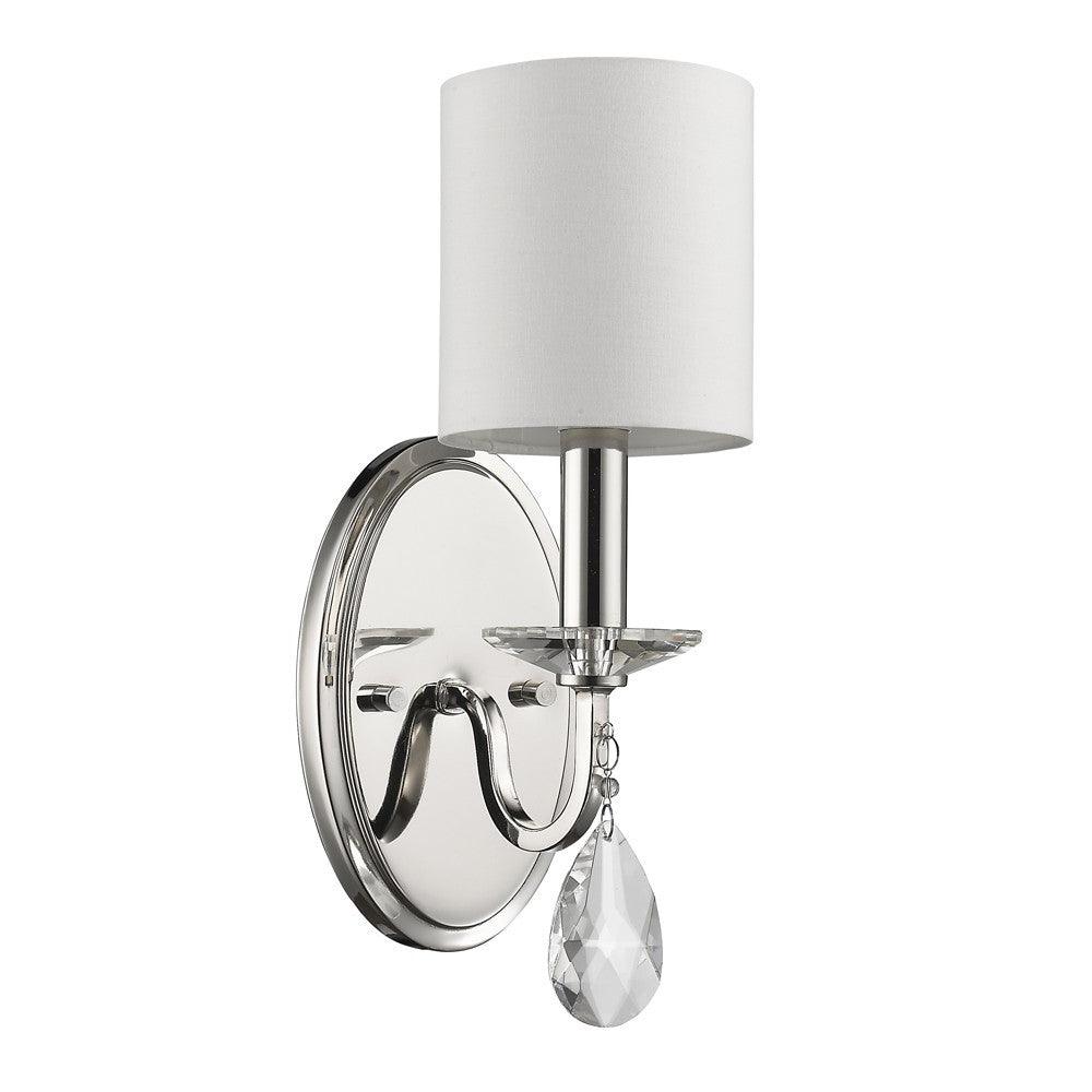 Silver Three Light Wall Sconce with White Fabric Shade - AFS